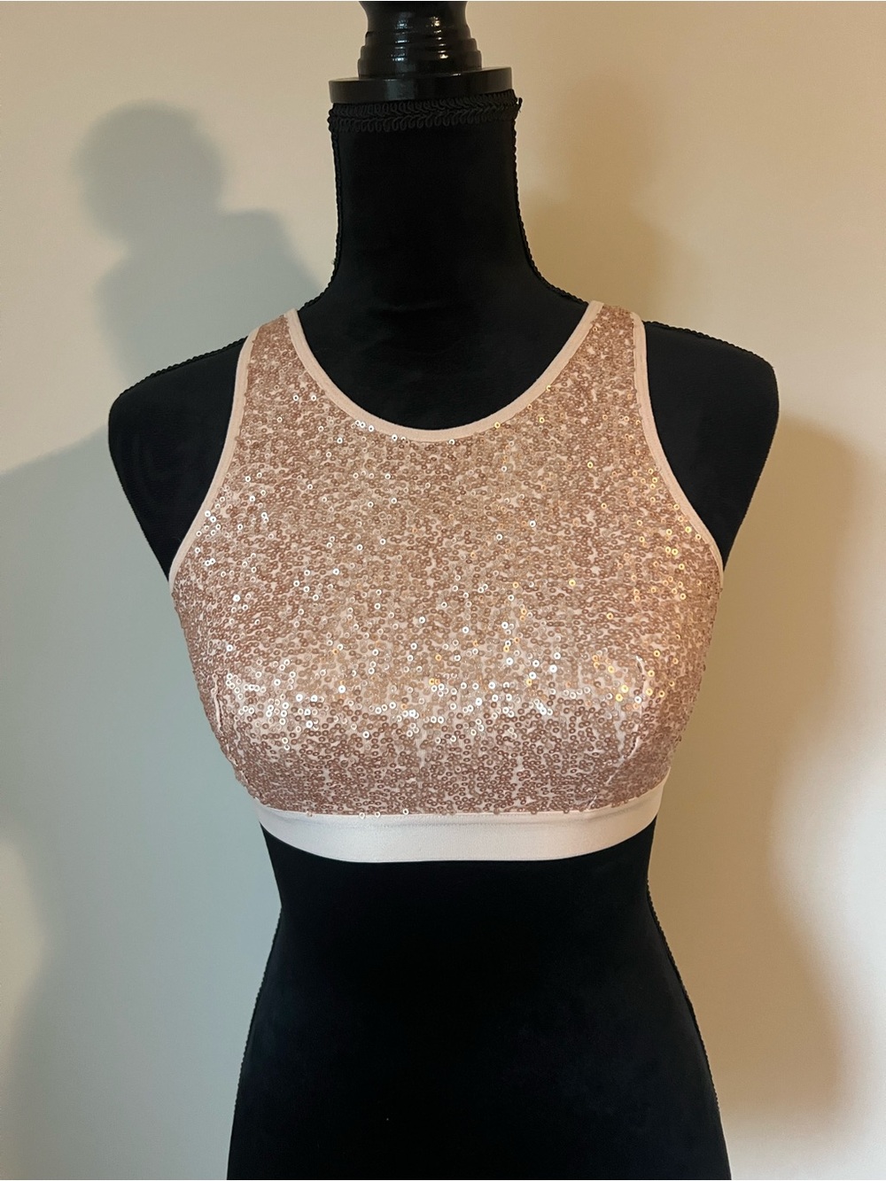 Aerie Rose Gold Sequin Halter Bralette with Adjustable Straps M